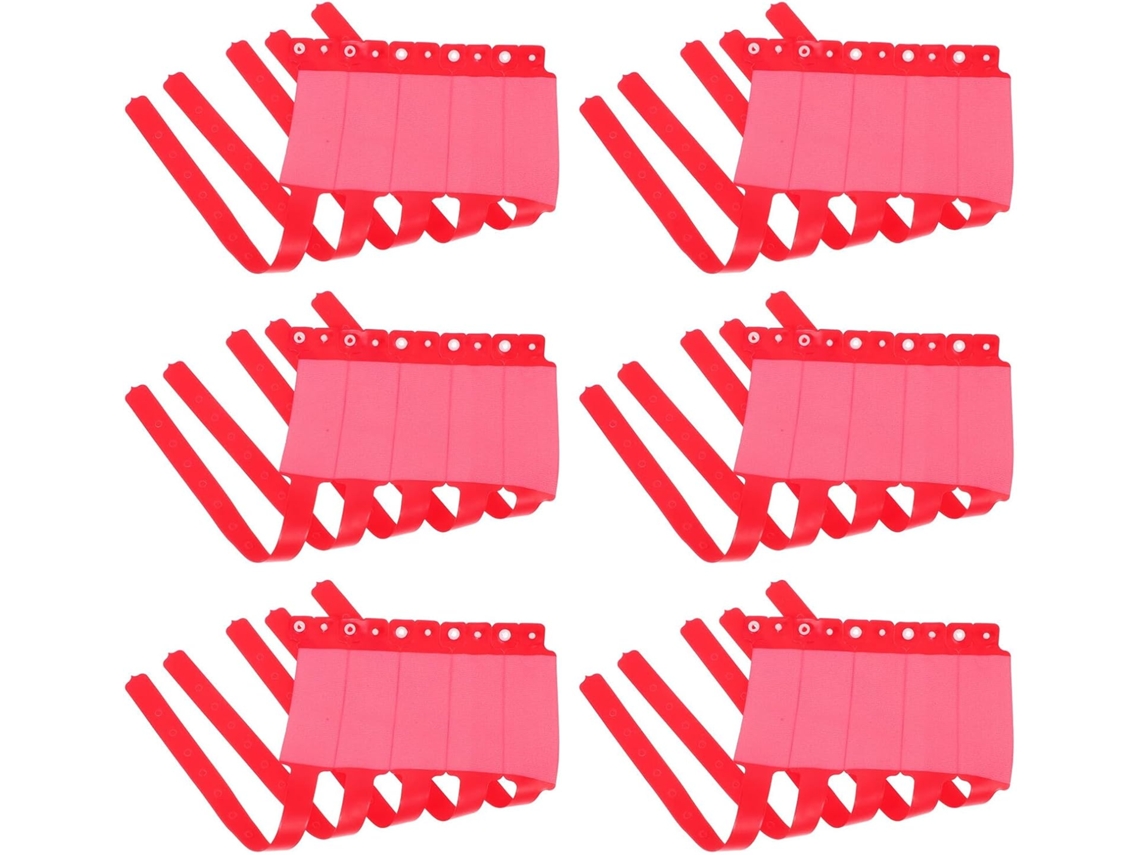 Pulseiras descartáveis de identificação médica em PVC vermelho para hospitais, pacote com 100 unidades.