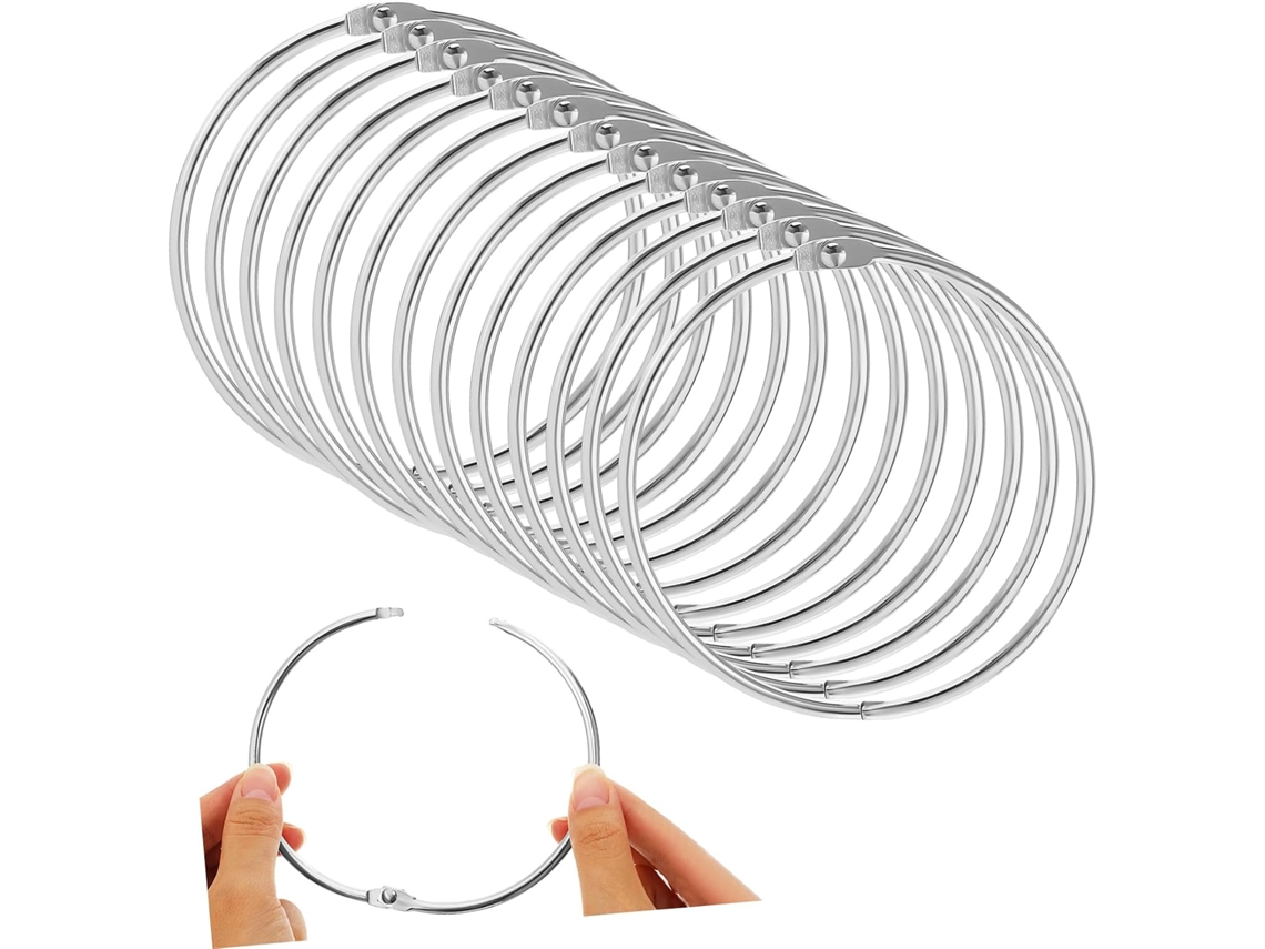 Conjunto de 16 argolas para organizar arquivos, anotações e projetos de mesa.