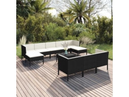 Conjunto Lounge Jardim 11 Peças C/ Almofadões Vime Pe Preto Dkd Home Decor