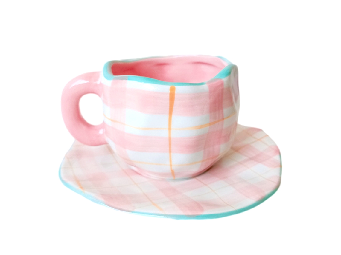 Chávena de Café em Cerâmica Chávena Cor-De-Rosa com Pires Apta para Escritório e Casa Segura para Microondas e Máquina de Lavar Louça 250Ml. NEVEANCE