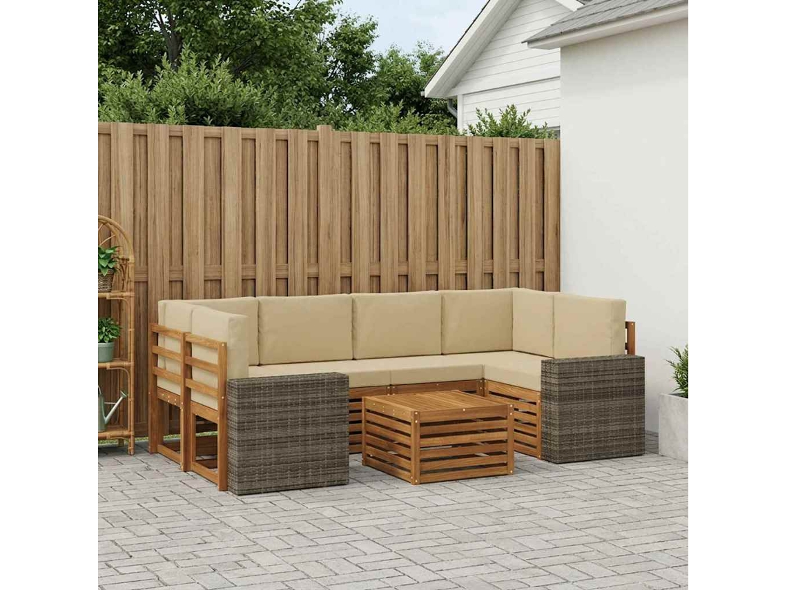 Vidaxl Conjunto De Sofás Para Exterior 7 Unid. Natural E Bege