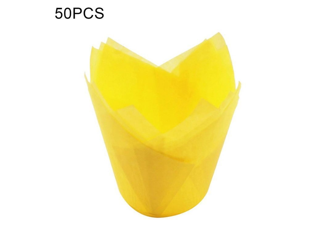 50 Copos de papel anti óleo S/MARCA, em forma de tulipa, para muffins, cupcakes, confeitaria