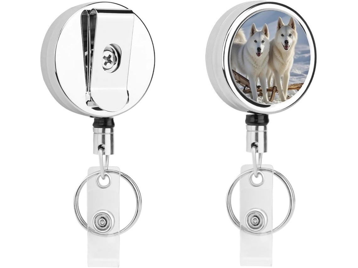 Porta Crachá Com Estampa De Husky, Compacto E Leve, Em Metal Retrátil, Com Clipe E Chaveiro Ideal Enfermeiros