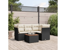 Vidaxl 5 Pcs Conjunto Sofás De Jardim Com Almofadões Vime Pe Preto