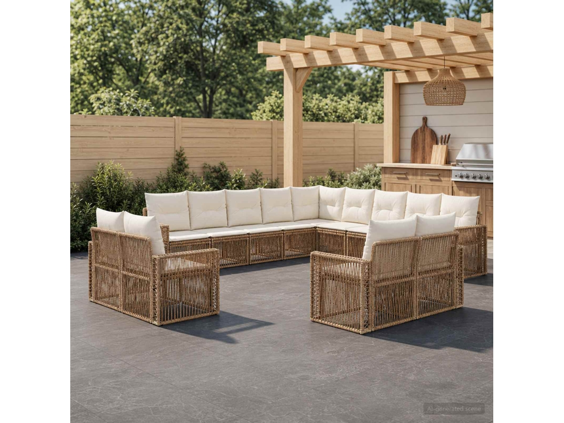 Vidaxl Conjunto De Sofá De Jardim 13 Pcs Bege E Branco Creme Vime Pe