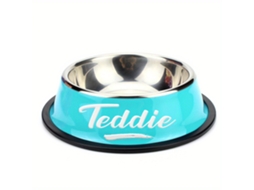 Tigela Personalizada de Aço Inoxidável Antiderrapante para Animais de Estimação com Nome Personalizado, Perfeita para Cães e Gatos, Azul 1 AQUAFORGE