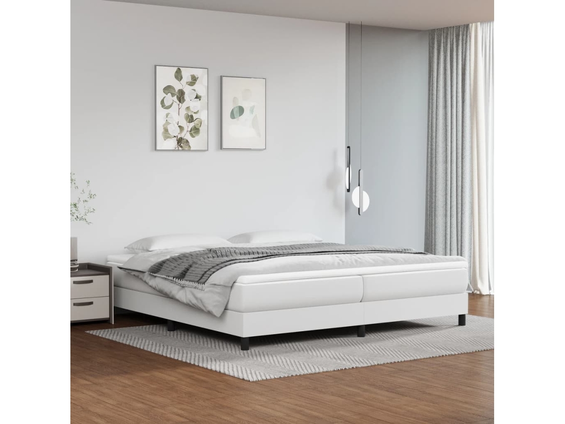 Estrutura De Cama 200x200 Cm Couro Artificial Branco
