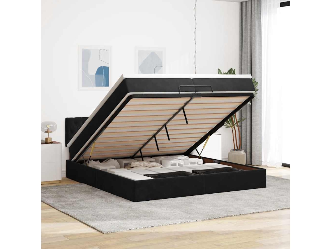 Vidaxl Estrutura De Cama Otomana Com Colchões 200x200cm Veludo Preto