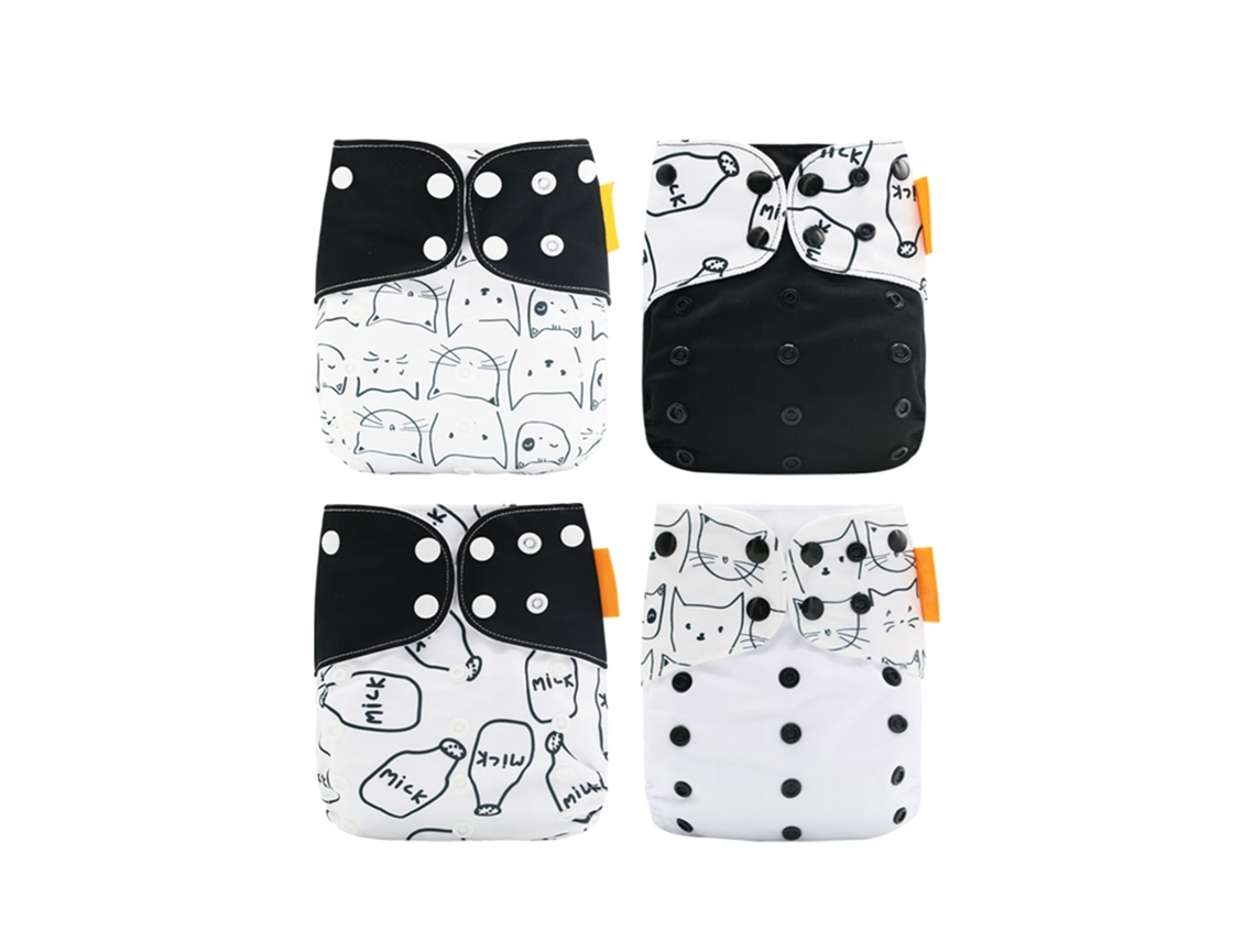 Primerox 4pcs Fralda de Pano Lavável Reutilizável Elástica com Absorção Forte para Bebês Meninos Meninas