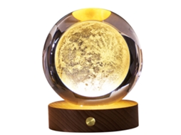 Rebe-lâmpada De Noite De Cristal 3d Com Base De Madeira, Luz Suave, Recarregável, Para Dormitório Lar Lua