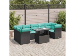 Vidaxl 8 Pcs Conjunto Sofás Jardim Com Almofadões Vime Pe/acácia Preto