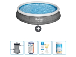Piscina Inflável Redonda BESTWAY de Conjunto Rápido Estampa de Rattan 396 X 84 Cm Incluindo Bomba Filtro Tiras de Teste Cloro