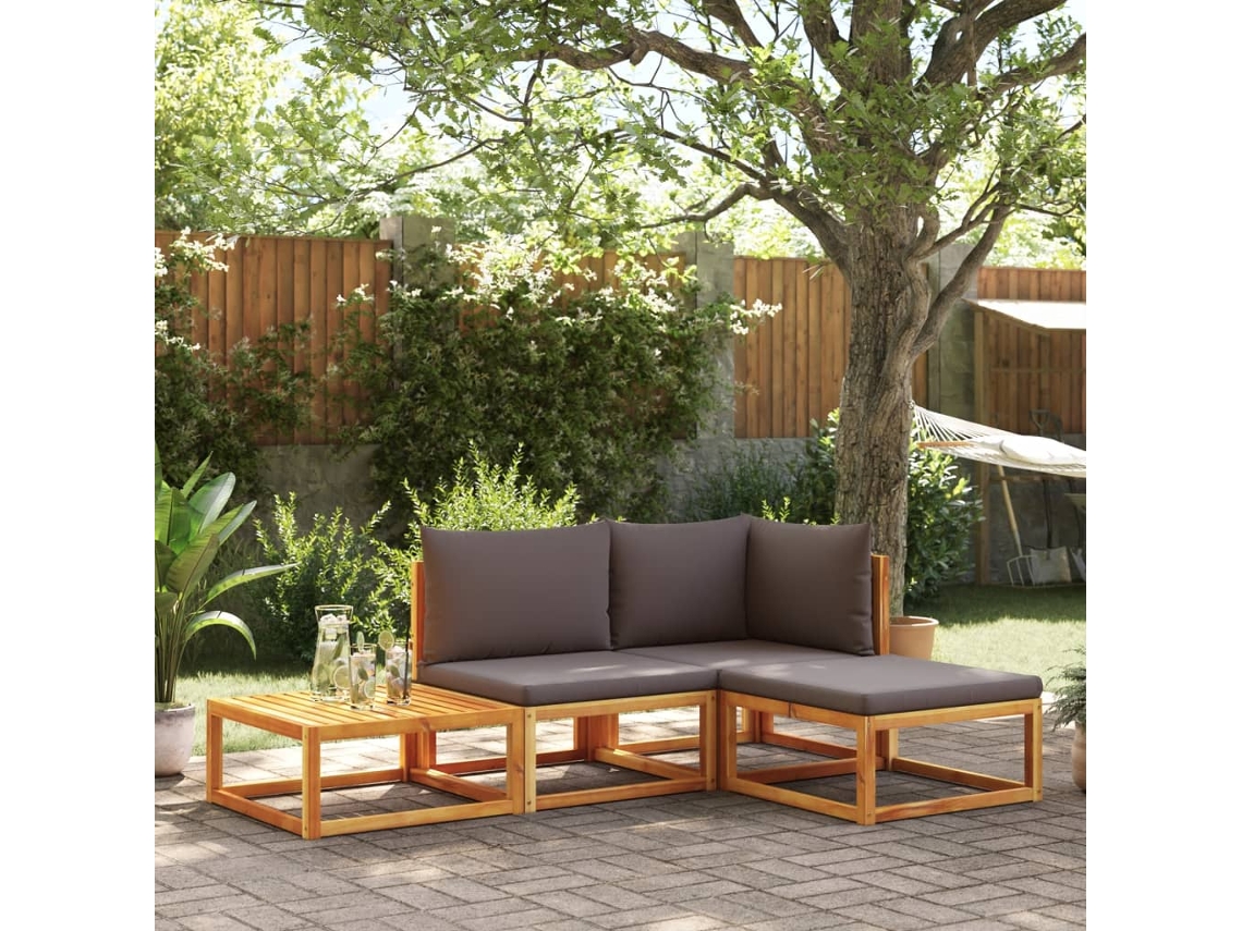 Vidaxl Conjunto De Sofás De Jardim Vidaxl De 4 Peças Com Almofadas De Madeira De Acácia E Corda