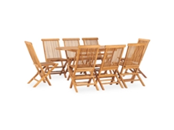 Vidaxl 9 Pcs Conjunto Jantar Dobrável P/ Exterior Madeira Teca Maciça