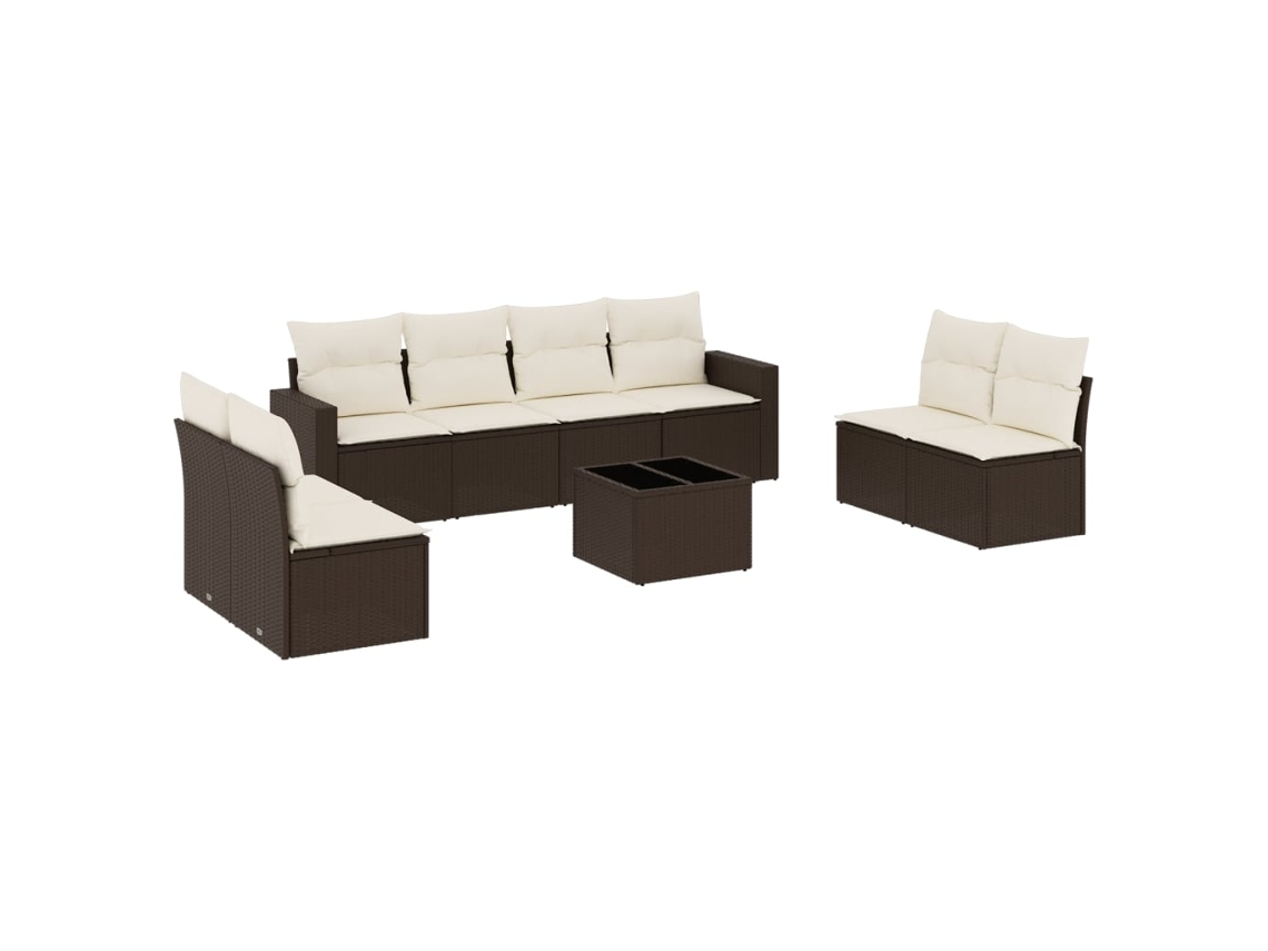 Maison Exclusive - 9 Pcs Conjunto Sofás P/ Jardim C/ Almofadões Vime Pe Castanho