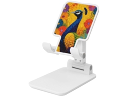 Suporte Dobrável Para Celular Com Estampa Colorida De Pavão E Flores Vibrantes, Ângulo Ajustável, Altura Para Uso Em