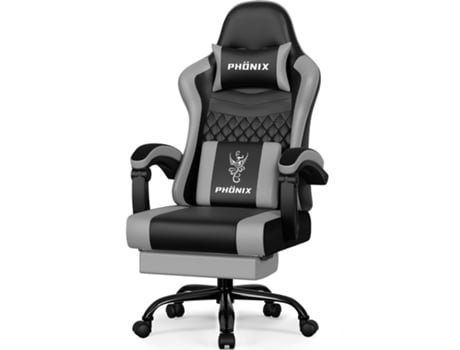 Cadeira gamer ergonômica com apoio para os pés, reclinável até 165°, couro premium confortável, design elegante, cinza Adormii