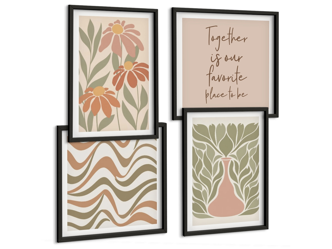 Composição De Quadros Decorações Vegetais Pastel Estilosas Espelharte (4 Peças)