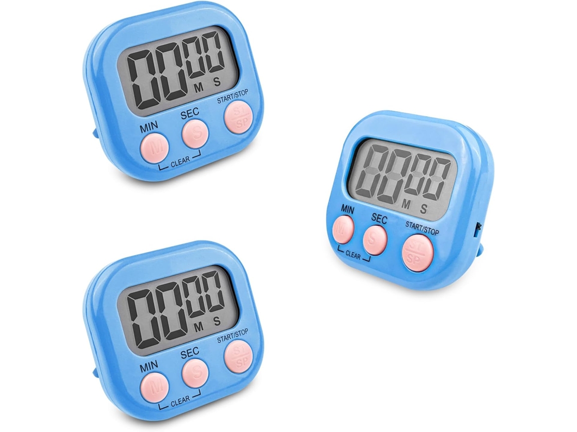 (azul) Cronômetro De Cozinha Magnético 3 Peças, Cronômetro Com Tela Lcd Grande, Cronômetro E Despertador Digital