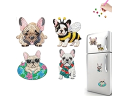 Conjunto De 4 Ímãs Geladeira Com Desenho Buldogue Francês Em Formato Diamante – Faça Você Mesmo Sua Arte Diamantes