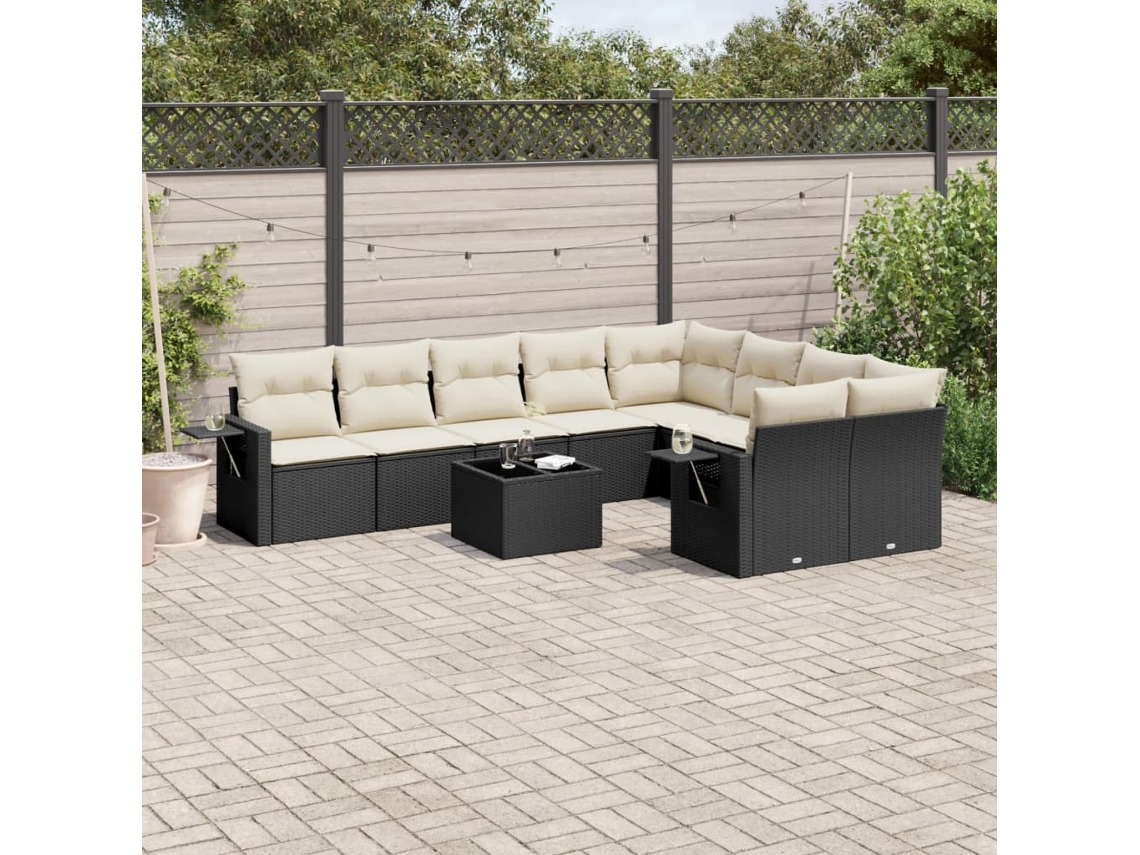 Vidaxl 10 Pcs Conjunto Sofás De Jardim C/ Almofadões Vime Pe Preto