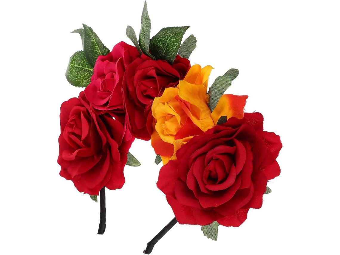 Tiara De Noiva Com Tecido Floral Imitando Rosas Vermelhas E Laranjas