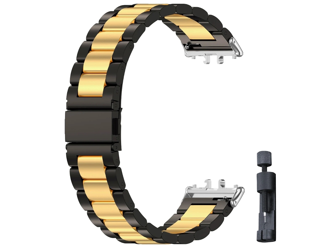 Pulseira De Aço Inoxidável Com Três Elos, Adequada Para O Relógio Samsung Galaxy Fit3.preto E Dourado Yunzii