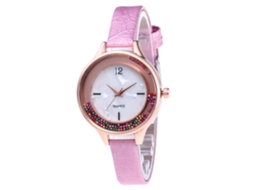 Relógio Feminino de Quartzo com Pulseira Pu Slim e Esfera Redonda Rosa Zhoulianfa