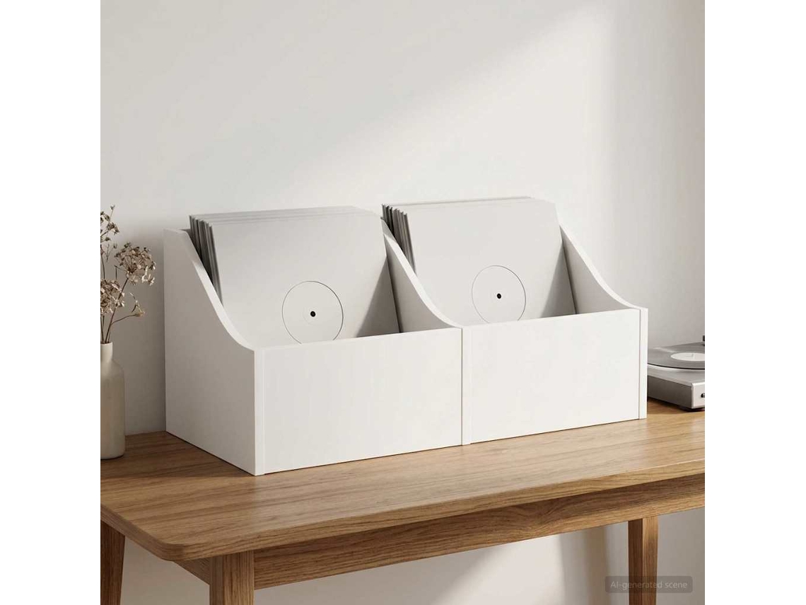 Vidaxl Caixa De Discos Lp 2 Unid. Branco 37 X 33 X 32 Cm