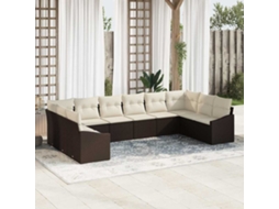 Vidaxl Conjunto De Sofá De Jardim 10 Unid. Marrom E Creme Vime Pe