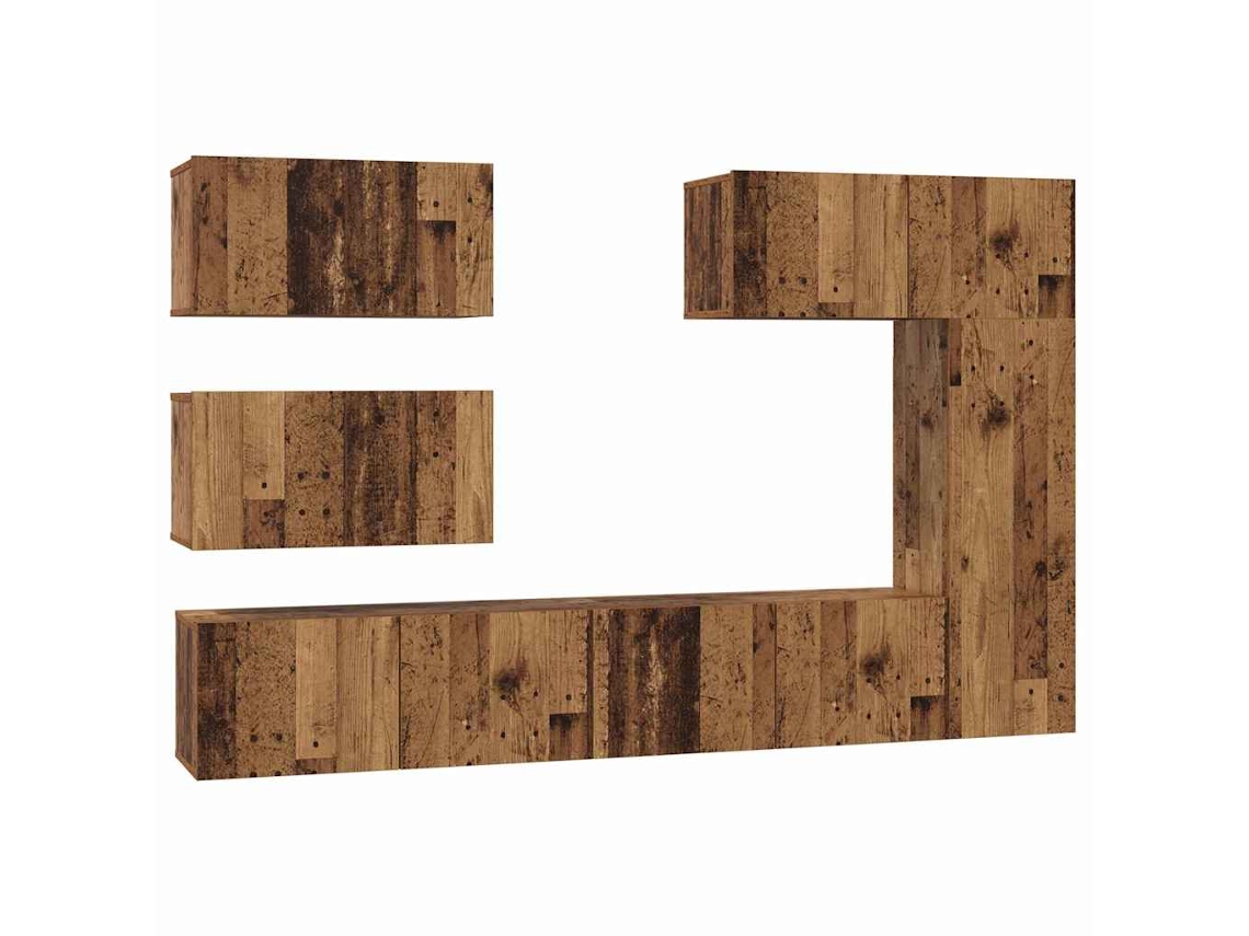 Conjunto de Tv Moveis 6 Peças Madeira Antiga Processada