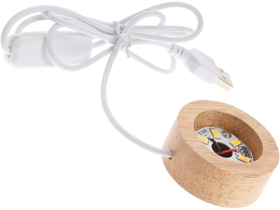 Base De Madeira Seringueira Shineofi Para Luminária Noturna, 5cm De Largura X 2cm Espessura, Luz Led Quente, Suporte