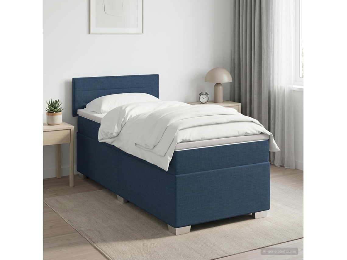 Vidaxl Cama Box Spring Com Colchão E Led Azul 100 X 200 Cm Tecido