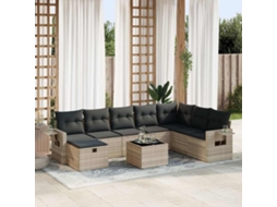 Vidaxl 9 Pcs Conj. Sofás Jardim Com Almofadões Vime Pe Cinzento-claro