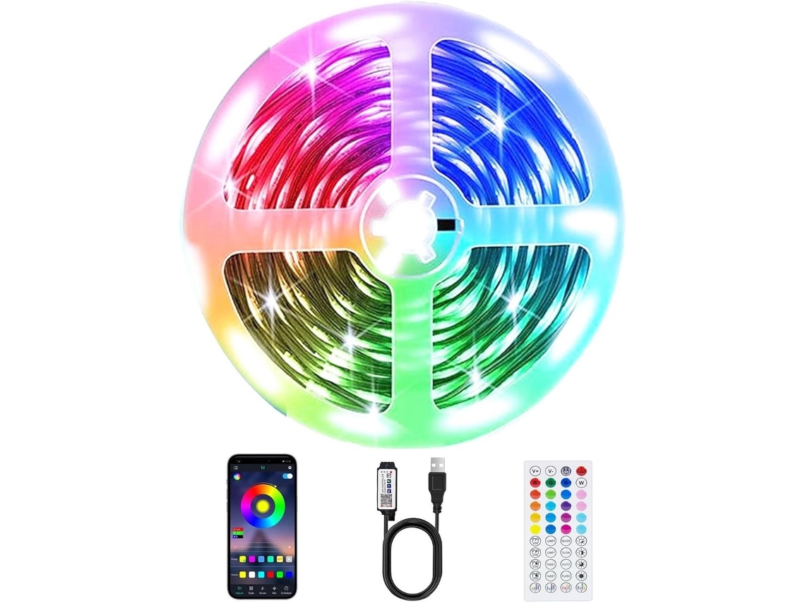 Cordão Led 15 M Bluetooth Controlo Por App Autoadesiva Para Quarto E Festas - Lurelia