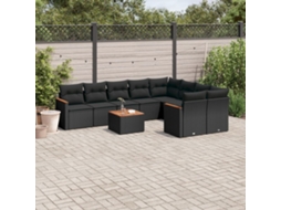 Vidaxl 10 Pcs Conjunto Sofás De Jardim C/ Almofadões Vime Pe Preto