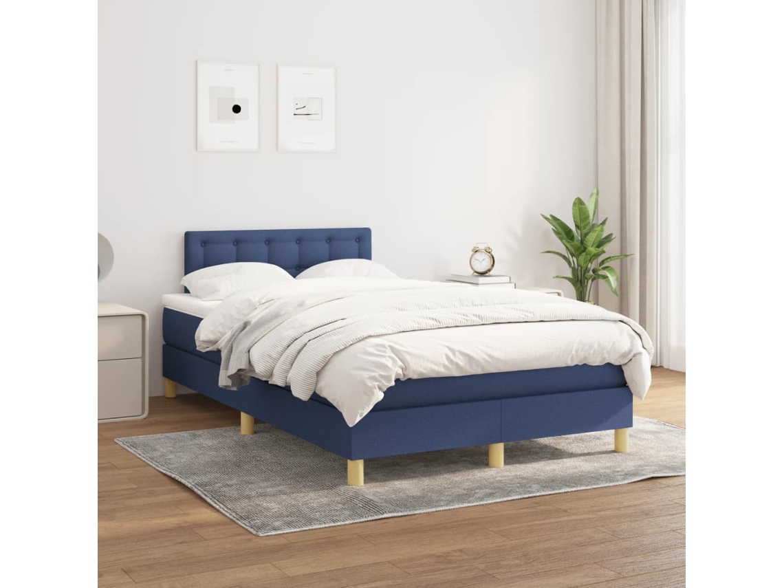 Vidaxl Cama Com Molas/colchão 120x200 Cm Tecido Azul