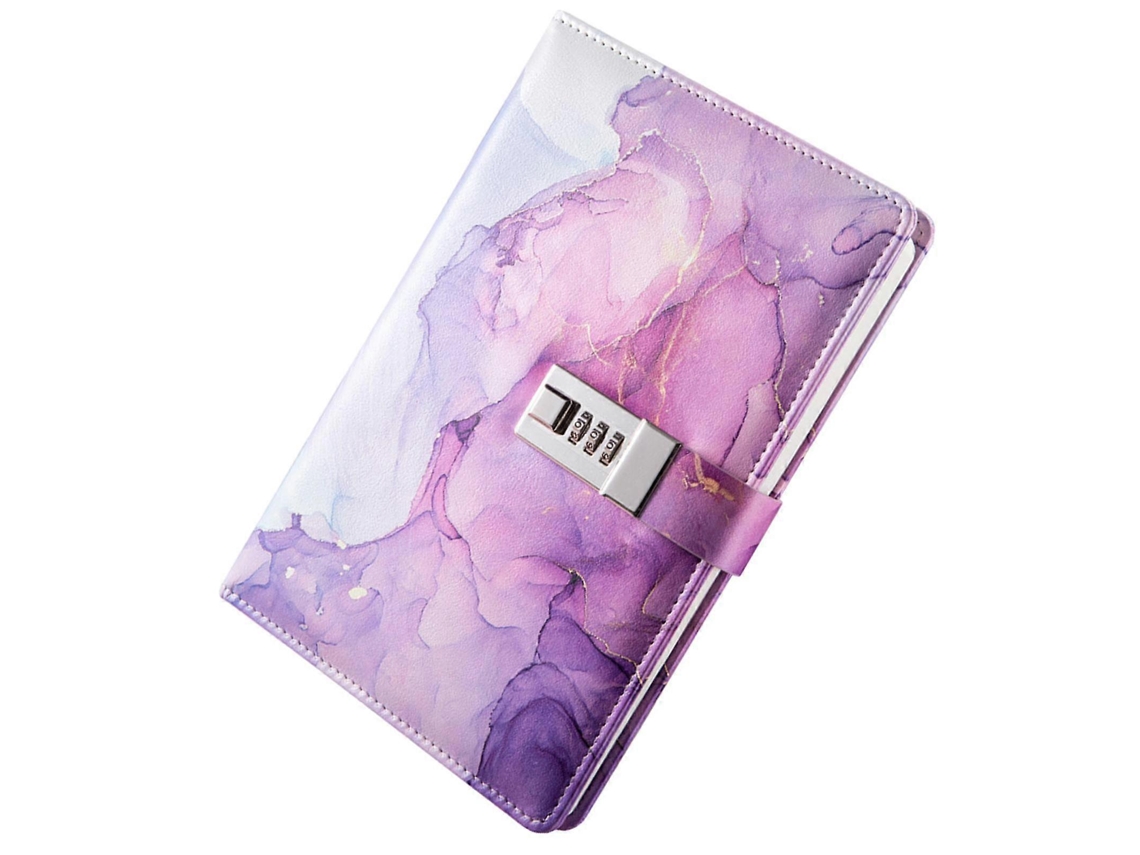 Diário com Cadeado, Caderno Pessoal em Couro Pu, Estilo Masculino, Roxo. Violeta BRILVIBERA