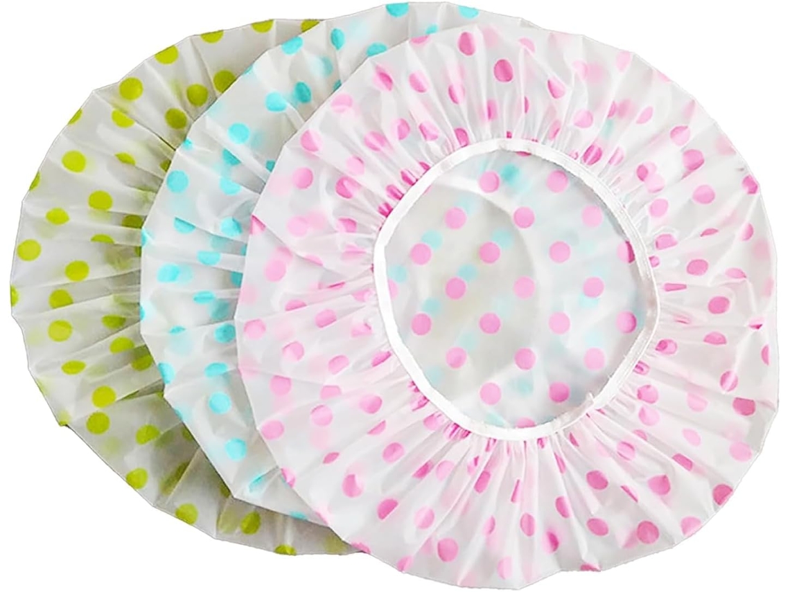 Conjunto De 3 Toucas Banho Grandes, Reutilizáveis E Impermeáveis, De Plástico Para Mulheres Vermelha, Azul E Verde