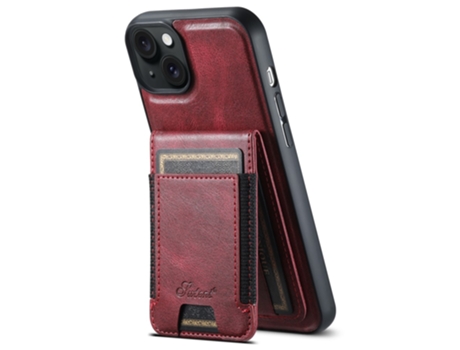 Suporte Casa Magsafe Para Iphone 15 Suteni Pele Sintética Com Porta-cartões Vermelho