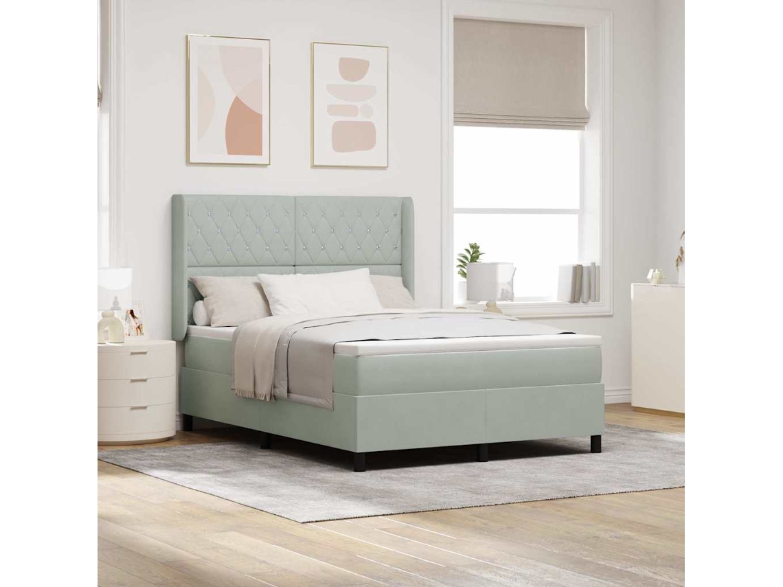Vidaxl Cama Box Com Colchão Com Led Cinzento-claro 160 X 200 Cm Veludo