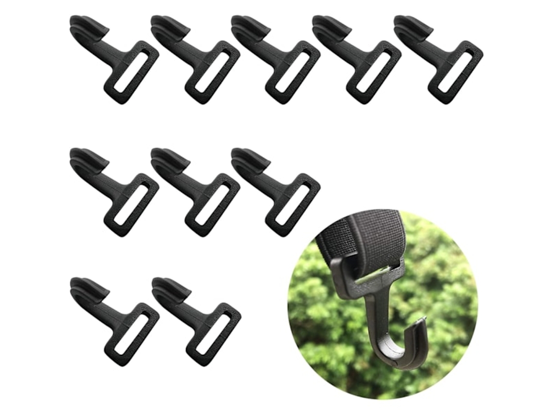Ganchos e Cordas de Plástico, 10 Peças, para Varetas de Barraca, Preto AQUAFORGE