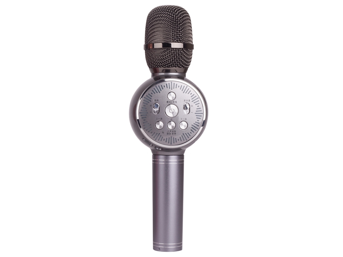 Microfone De Karaokê Bluetooth Led Cinza