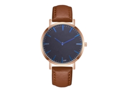 Relógio Quartzo Masculino de Moda com Pulseira de Couro Pu Dial Redondo Café Claro