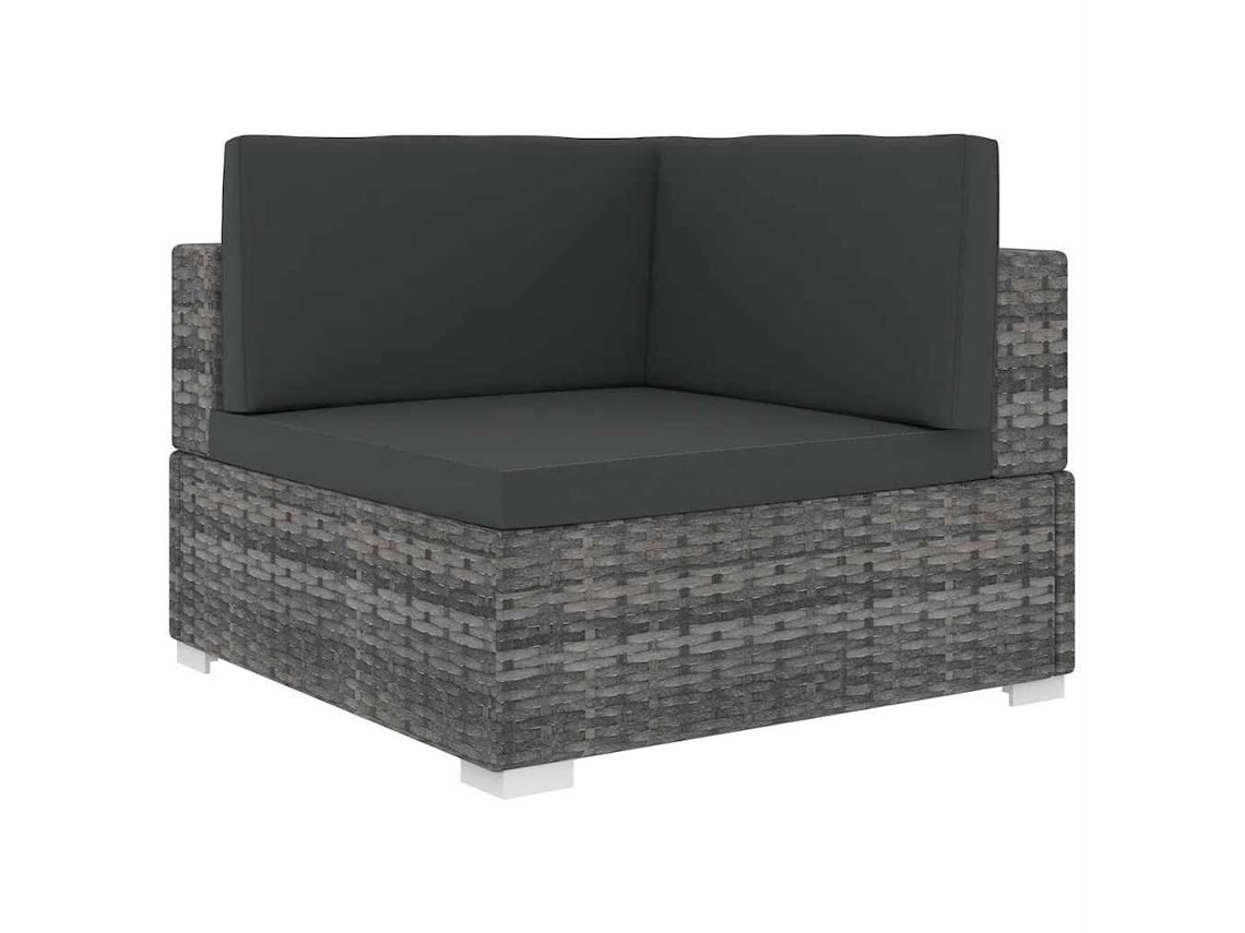 Vidaxl Cadeira De Canto Seccional C/ Almofadões Vime Pe Cinzento