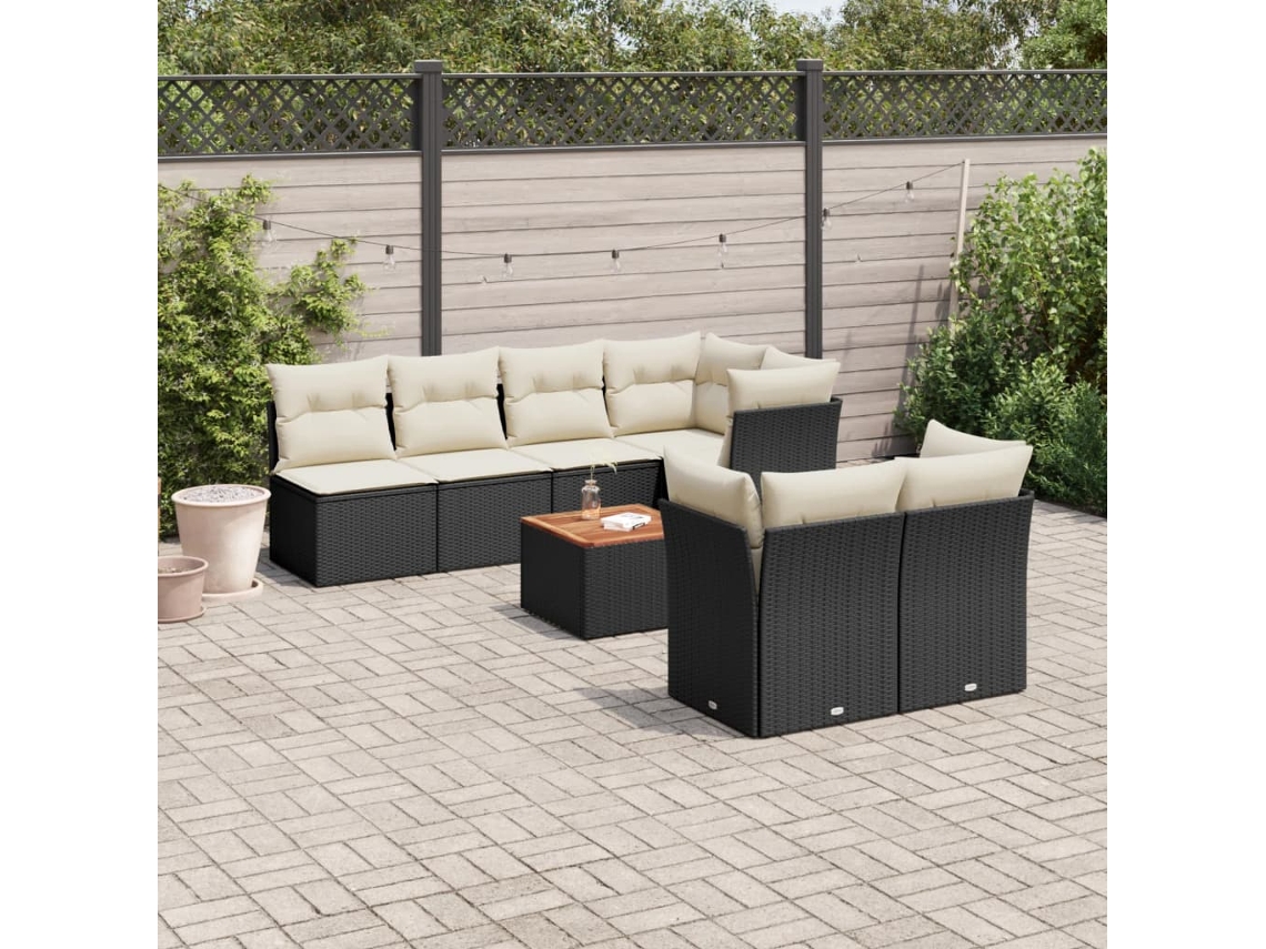 8 Pcs Conjunto Sofás De Jardim Com Almofadões Vime Pe Preto Dkd Home Decor