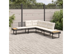 Vidaxl Sofá De Jardim Em Forma De L C/ Almofadões Vime Pe/acácia Preto
