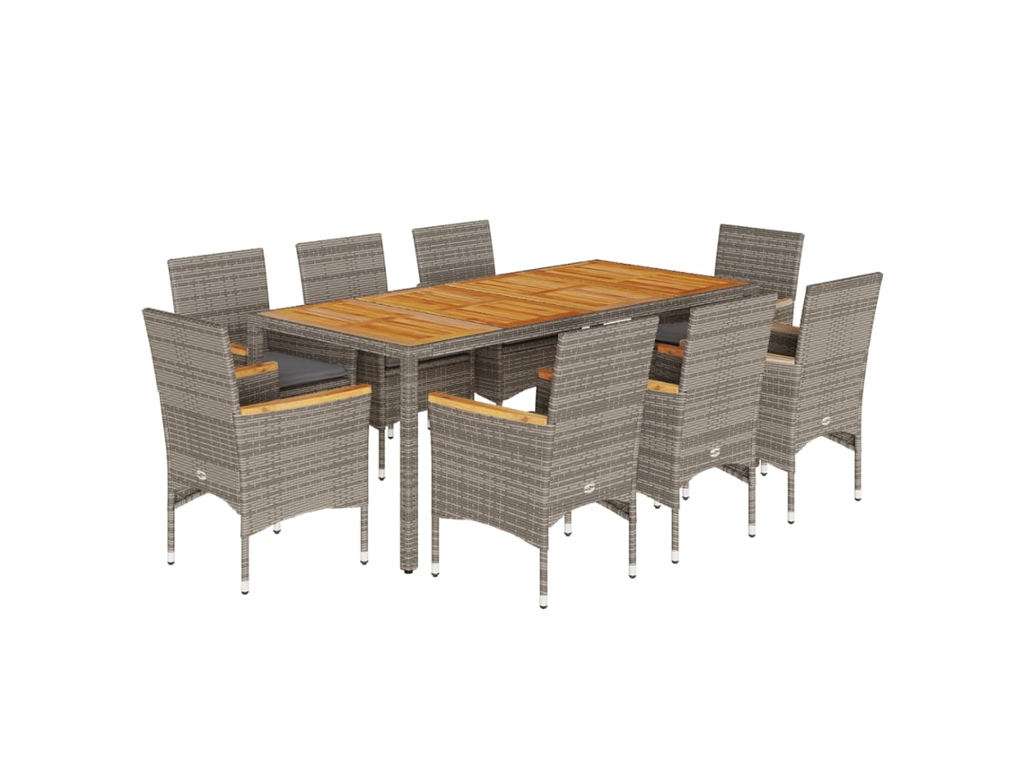 Conjunto de 9 Jantar Jardim com Almofadões Vime Pe/acácia Cinza MAISON EXCLUSIVE