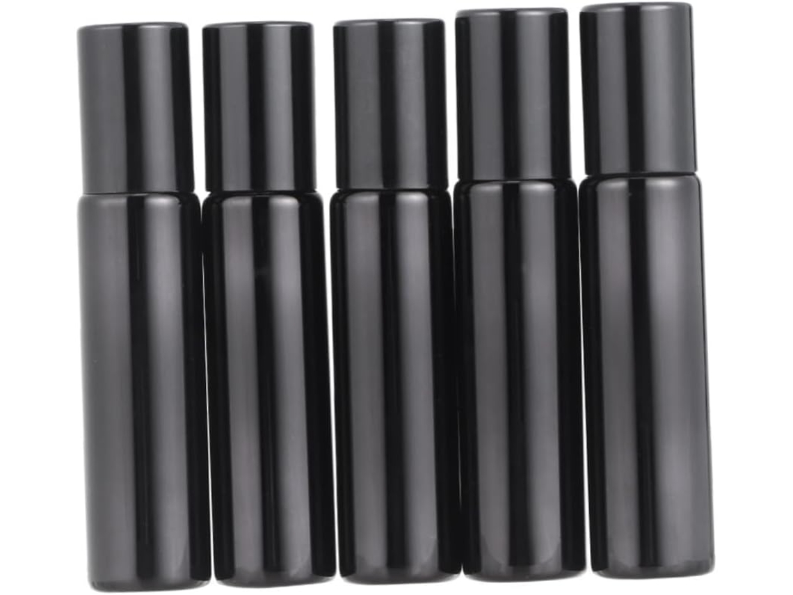 Conjunto De 6 Frascos Roll-on De Vidro Preto Para Óleos Essenciais E Cremes Com Esferas De Aço.