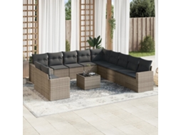 Vidaxl 12 Pcs Conjunto De Sofás Jardim C/ Almofadões Vime Pe Cinzento